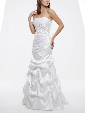 Blu Sage Strapless Ruched Wedding Dress Sequin Bridal Gown White Size 16